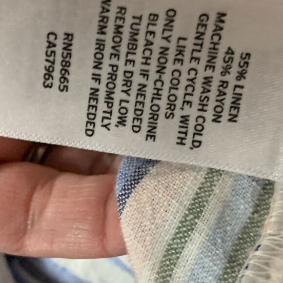 Caslon Stripe Paperbag Shorts Blue White XL Belted Cuff Linen Wide Leg NEW - Picture 8 of 9